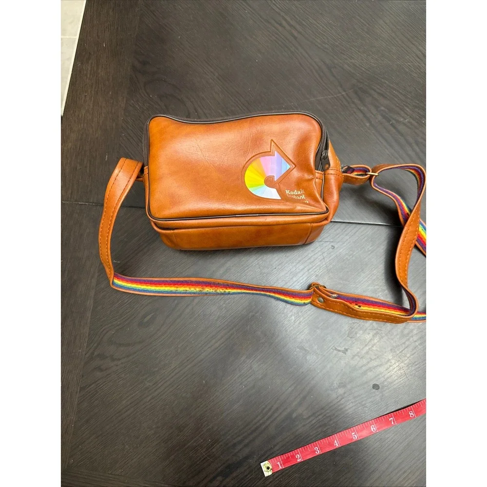 Vintage Kodak Instant‎ Camera Bag Tan Faux Leather Rainbow Strap Retro Case
